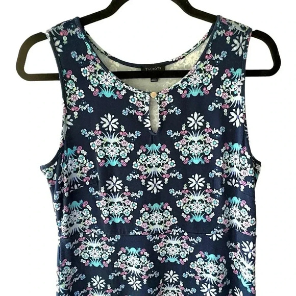 TALBOTS | NWOT | SLEEVELESS COTTON MAXI DRESS FLORAL NAVY BLUE | SIZE: SMALL - Picture 2 of 9